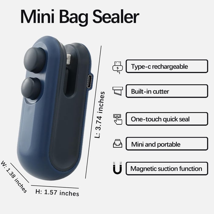 KUBOZN®  2-in-1 Mini Bag Sealer & Cutter | USB Rechargeable Heat Sealer (offer)
