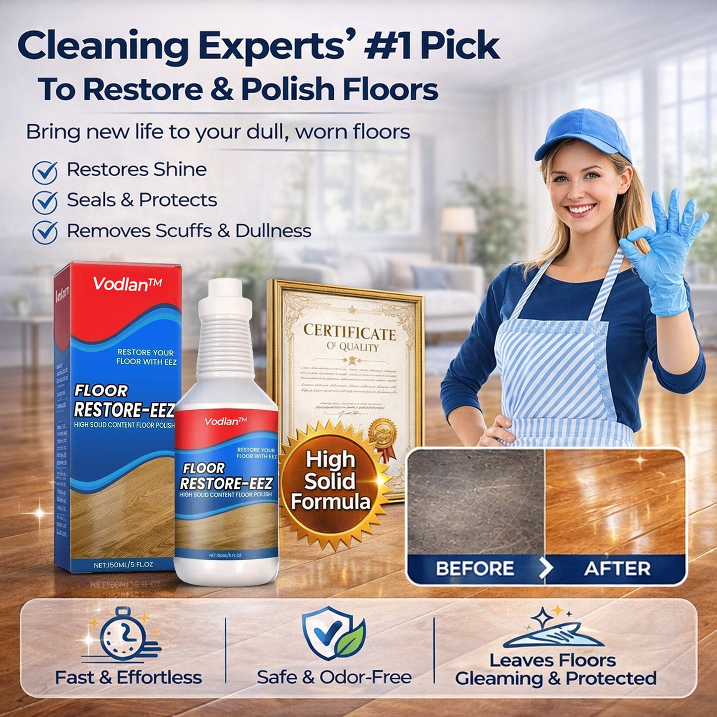 KUBOZN® Floor Restorer – Fast-drying, non-toxic shine. ✨🇫 (offer)