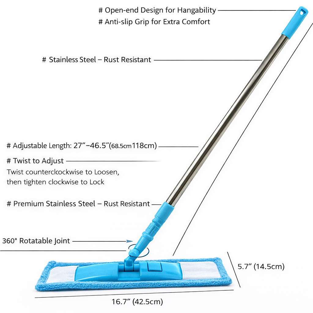 KUBOZN™ Detachable Coral Fleece Flat Mop with Stainless Steel Handle