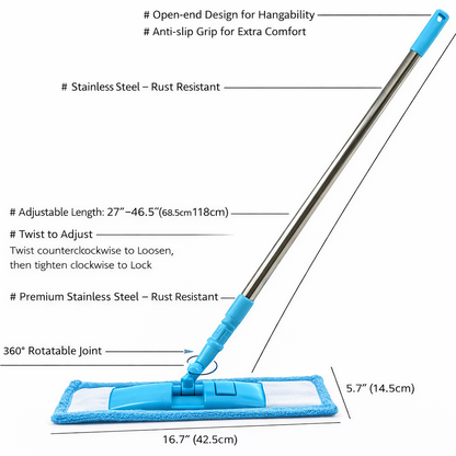 KUBOZN™ Detachable Coral Fleece Flat Mop with Stainless Steel Handle