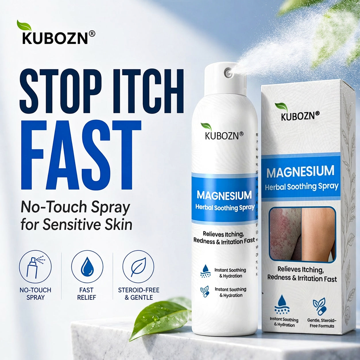 KUBOZN® Magnesium Herbal Spray – Fast Relief for Psoriasis & Eczema | No-Rub, Steroid-Free (offer）)