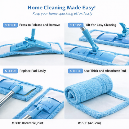 KUBOZN™ Detachable Coral Fleece Flat Mop with Stainless Steel Handle