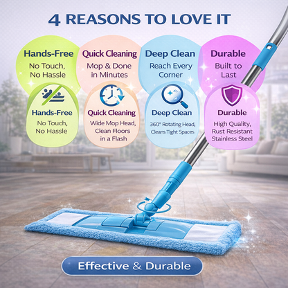 KUBOZN™ Detachable Coral Fleece Flat Mop with Stainless Steel Handle