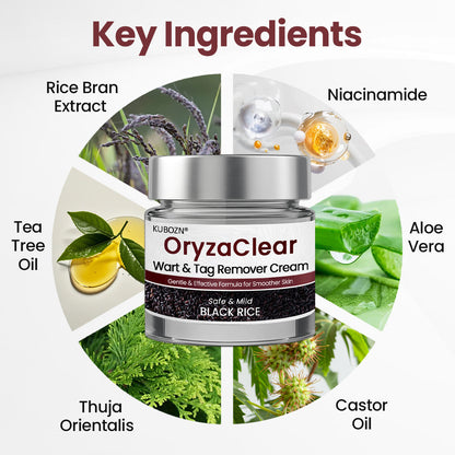 🌿KUBOZN® OryzaClear – Black Rice Softening Cream · Botanical Care for Skin Tags & Uneven Texture