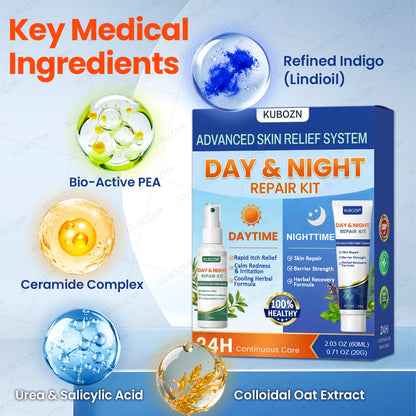 KUBOZN® Eczema Day & Night Repair System - 100% Steroid-Free Relief Duo for Intense Itch, Redness & Broken Skin