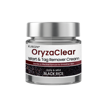 🌿KUBOZN® OryzaClear – Black Rice Softening Cream · Botanical Care for Skin Tags & Uneven Texture