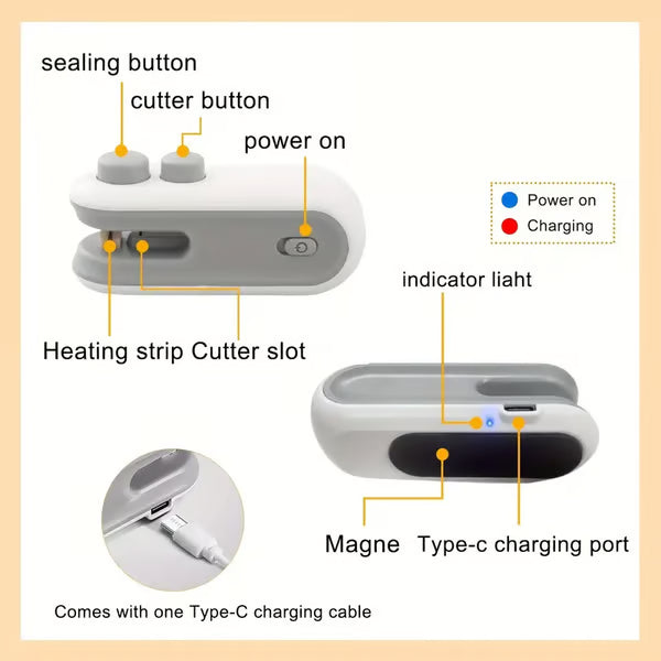KUBOZN®  2-in-1 Mini Bag Sealer & Cutter | USB Rechargeable Heat Sealer (offer)