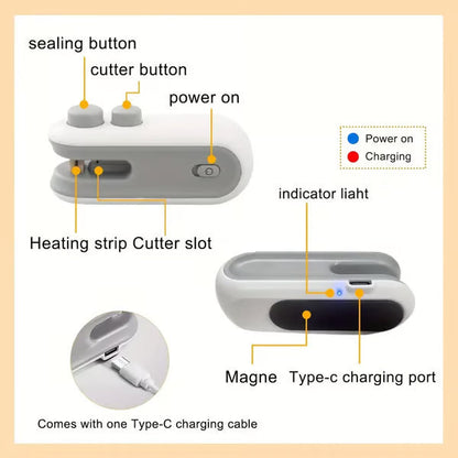 KUBOZN®  2-in-1 Mini Bag Sealer & Cutter | USB Rechargeable Heat Sealer (offer)